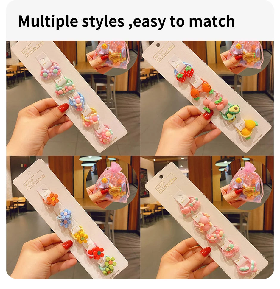 40Pcs/Set Colorful Flower Animal Girls Hairbands Sweet Fruit Elastic Hair Ropes Scrunchies Kids Hair Ties