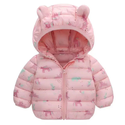 Baby Boys Girls Down Jackets Kids Cartoon Bear Zipper Coats Autumn Boys Thin Warm Hooded Jackets Children Clothes Outerwear