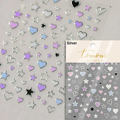 1 piece  5D silver nail stickers metal mini star nail art stickers high quality exquisite decals self-adhesive nail art stickers