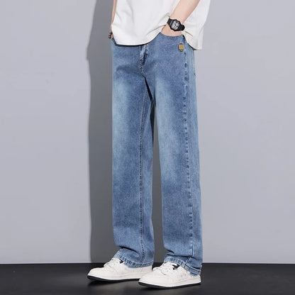 New Arrival American Vintage Wide Leg Elastic Denim Pants for Men Loose Straight Fit Flowy Versatile Casual Pants