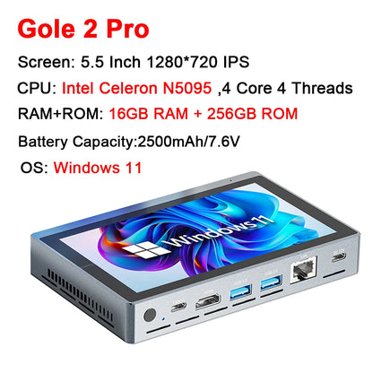 Higole Gole 2 Pro 5.5'' Mini PC Intel N5095 Windows 11 WiFi5 8/16 128/256G 2500mAh Screen Tablet Laptop Desktop PC Mini Computer