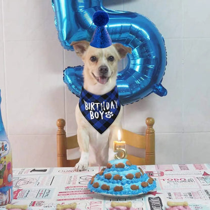 4pcs Dog Birthday Party Supplies, Birthday Boy Dog Bandana, Dog Birthday Hat with Numbers for Medium Large Dogs Pets