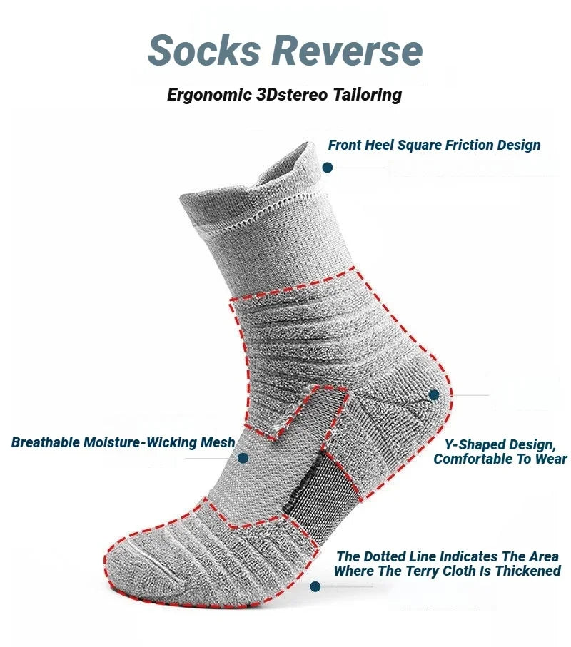 3 Pairs Men's Socks Compression Stockings Breathable Basketball Sports Cycling Moisture Wicking High Elastic Tube