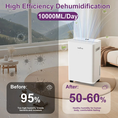 LOEFME 10L/Day Air Dehumidifier Moisture Absorber Home Air Dryer 1.5L Water Tank W/ 3M Hose For Home Basement Bathroom Wardrobe