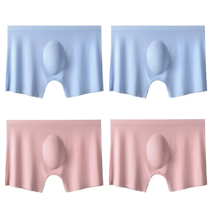 4PCS Men's Ice Silk Ultra-thin Seamless Shorts Sexy Lingerie Solid Breathable Boxers Briefs Men Underpants