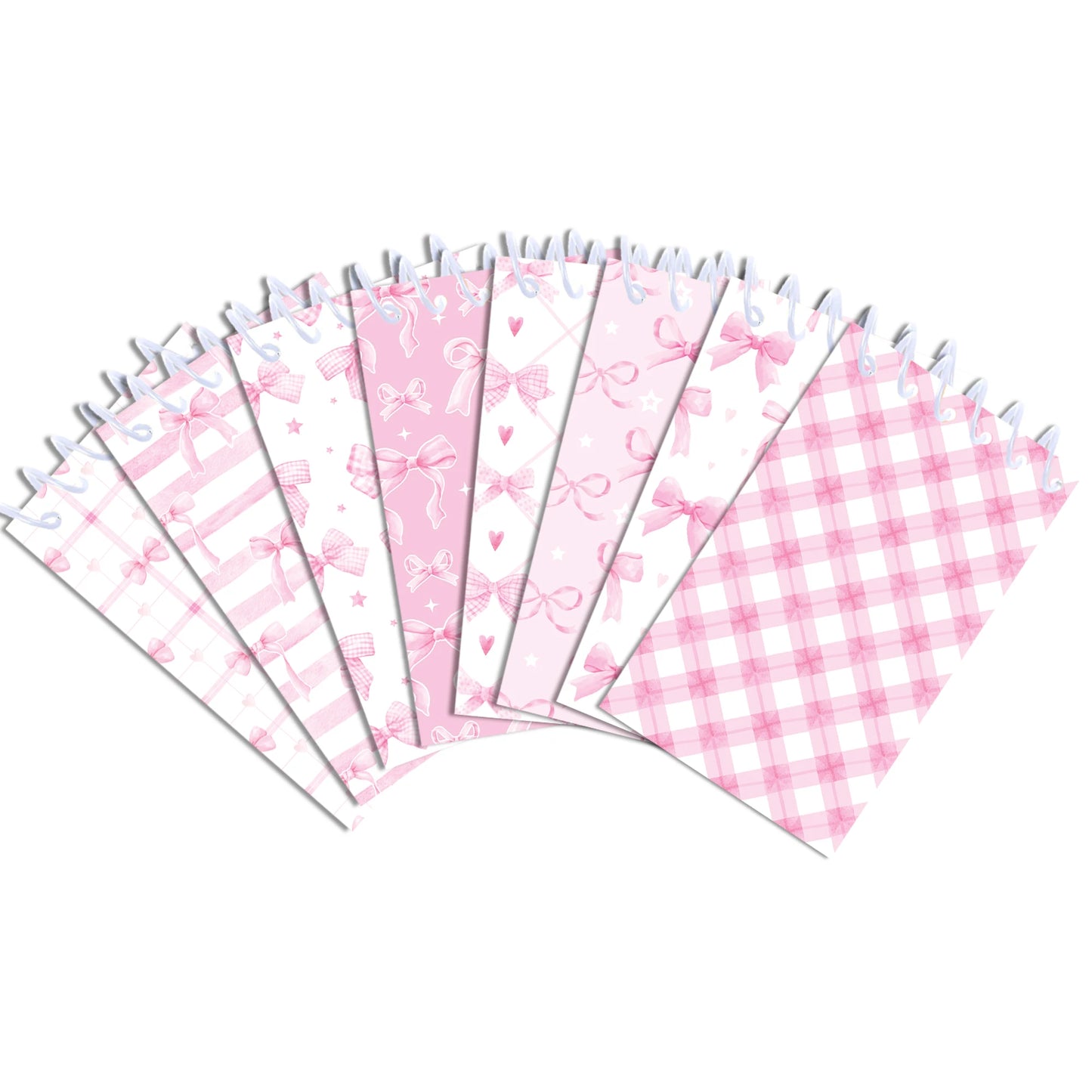 8pcs Pink Bowknot Theme Mini Spiral Pocket Notebooks Memo Pad Coil Booklet Notepads For Office Stationery School Diaries