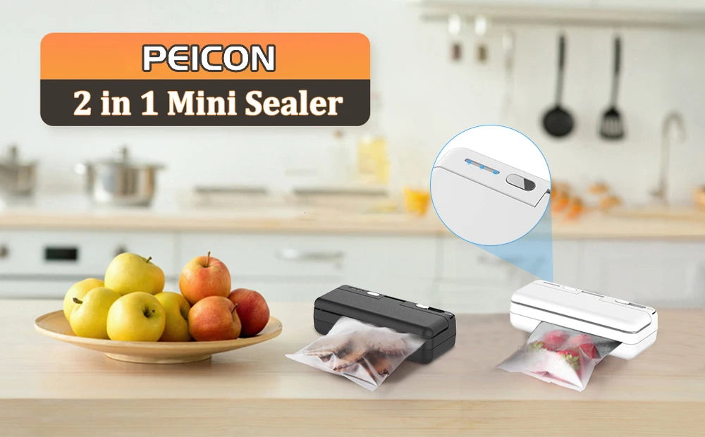 Mini sandarinimo aparatas „2in1“ plastikinių maišelių sandarinimo mašina Nešiojamas maisto pakuočių maišelių sandariklis USB įkraunamas rankinis plastikinių maišelių terminio sandarinimo aparatas