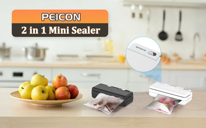 Mini sandarinimo aparatas „2in1“ plastikinių maišelių sandarinimo mašina Nešiojamas maisto pakuočių maišelių sandariklis USB įkraunamas rankinis plastikinių maišelių terminio sandarinimo aparatas