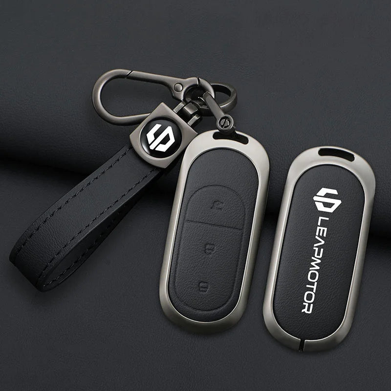 Zinc alloy+leather car remote key set, suitable for Leapmotor C16 C11 C10 C01 B10 T03 S01 car keychain key set chain accessories