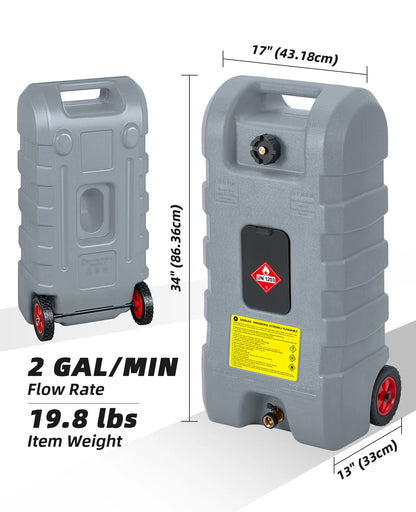 Heavy-Duty 15 Gallon Portable Fuel Caddy – Manual Siphon Pump & 10FT Delivery Hose – On-Wheels Gas & Heavy-duty Transfer Tank – Ideal Tool Storage for Cars, Lawn Mowers, Boats
