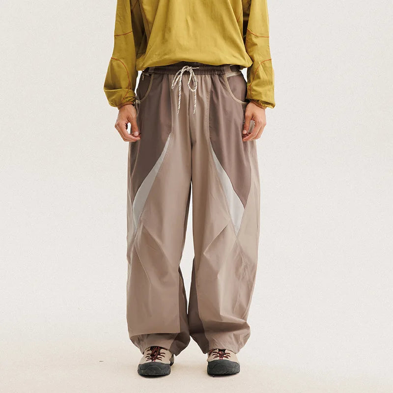 Men Outdoor Lightweight Quick Dry Ultra Loose Casual Splice Wide Leg Techwear Track Cargo Pants Women Streetwear Baggy Trousers
