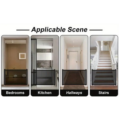 Retractable Baby Fence Barrier Foldable Baby Safety Gate With 4 Hooks Nylon Mesh Portable Protection Door Pet Isolation Net