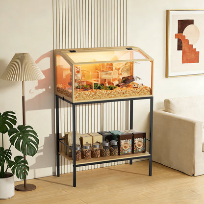 Large Wooden Hamster Cage Clear Tempered Glass Pet Small Animal Habitat Cage Playful Hutch House