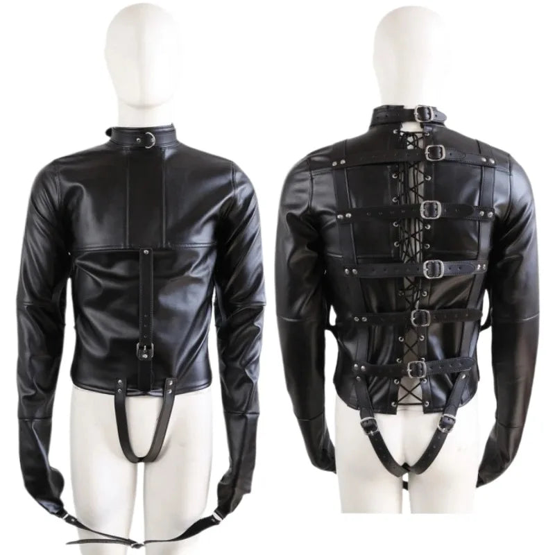 BDSM Leather Lingerie Straitjacket with Crotch Strap BDSM Bondage Body Harness Adult Game Straight Jacket Sex Toys for Women
