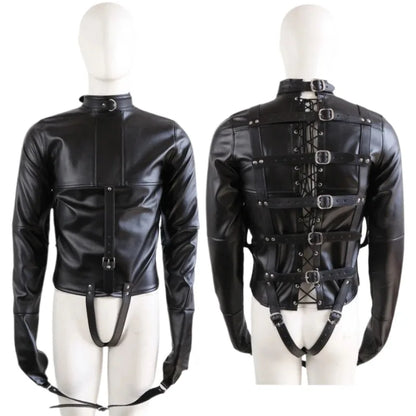 BDSM Leather Lingerie Straitjacket with Crotch Strap BDSM Bondage Body Harness Adult Game Straight Jacket Sex Toys for Women