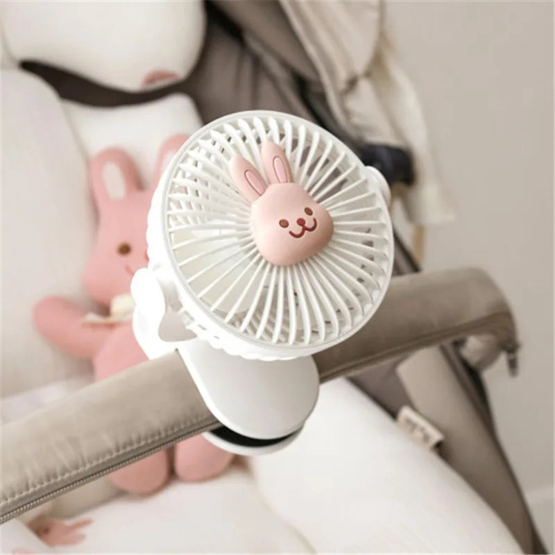 Korean Baby Cart Stroller Fans Portable Outdoor Fan Clip Cute Bear Bunny Rechargeable Handheld Electric Fan for Home 3 Speeds