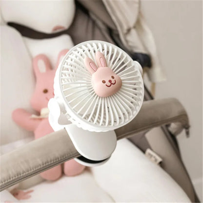 Korean Baby Cart Stroller Fans Portable Outdoor Fan Clip Cute Bear Bunny Rechargeable Handheld Electric Fan for Home 3 Speeds