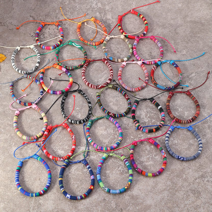 24pcs Bohemian 2 Style Woven Bracelets Set, Random Colorful Cloth Art Friendship Surf Bracelet For Men Women