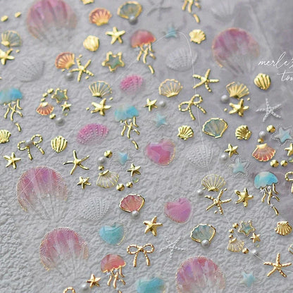 Ocean Shell Starfish Shell Conch Whale Dolphin Seahorse Coconut Tree Water Bubbles Self Adhesive Nail Art Sticker Manicure Decal