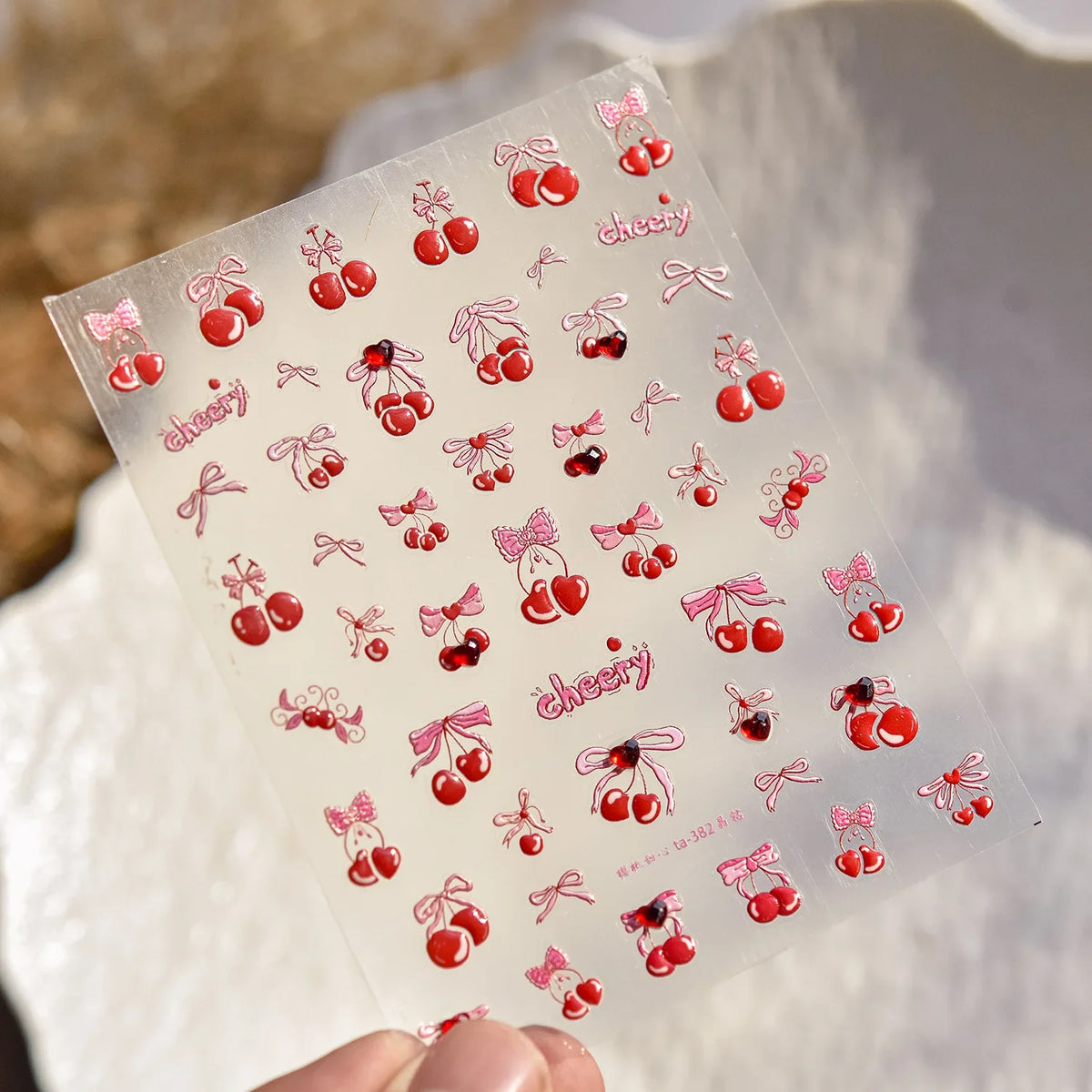 5D Pudding Jelly Dessert Fruit Cherry Pink Claw Print Bowknot Tie knot Love Heart Stars Nail Art Sticker Adhesive Manicure Decal