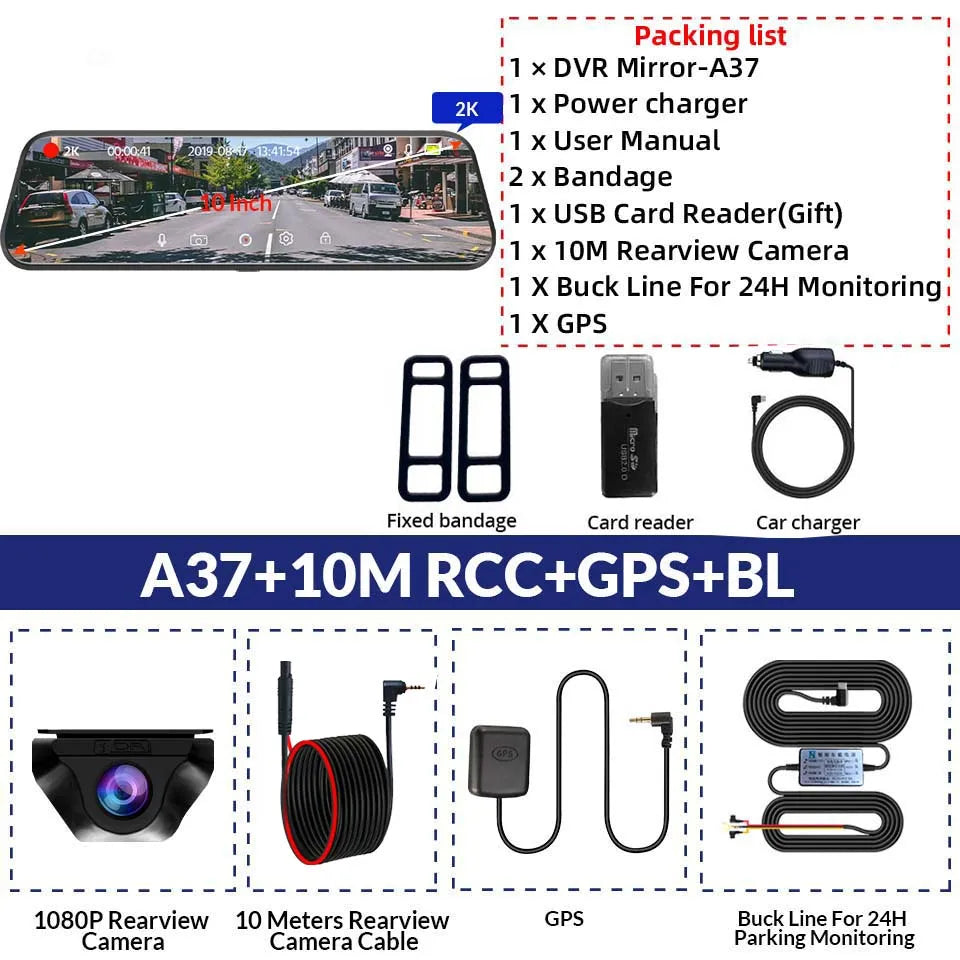 E-ACE 2K Car DVR WIFI GPS Stream Media Mirror Optional 1080P Car Video Camera Night Vision Loop Recording 24H Parking Black Box