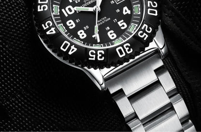 Addies Dive Men Fashion Casual Watch Calendar Display 50m Waterproof Tube Luminous Watch Black Dial Rotating Bezel Quartz Watch