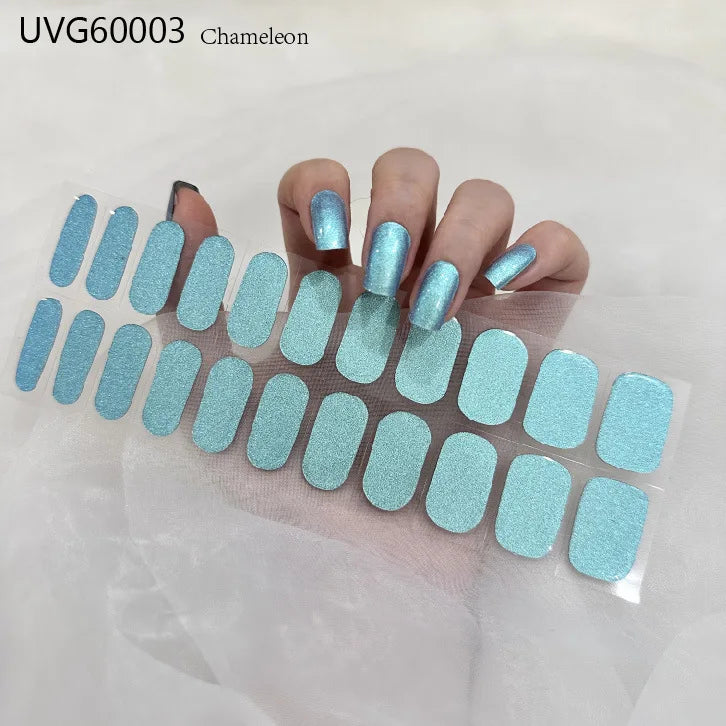 20/22Tips UV Semi cured Gel Nail Stickers Waterproof Long Lasting Full Gel Nail Wraps Press On Nail Decal DIY Manicure