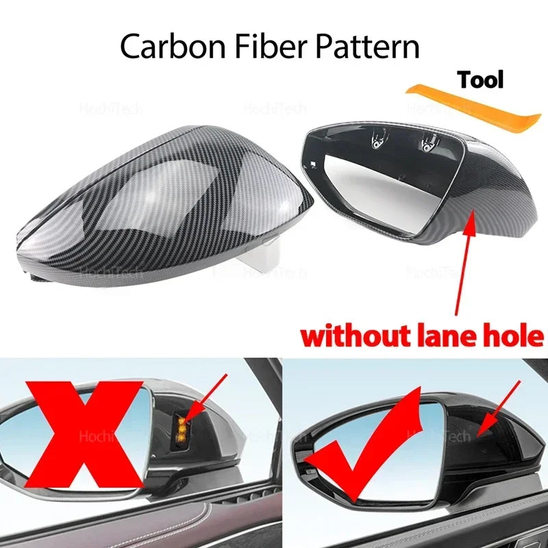 High Quality Carbon Fiber Glossy Black Replacement Side Mirror Covers Cap for Audi A6 S6 RS6 C8 A7 S7 RS7 A8 Left hand Drive