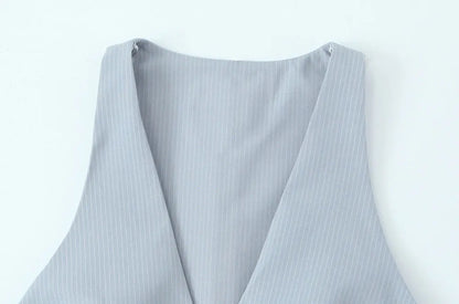 Women's Fashion Striped Patchwork Vest Sleeveless V-Neck Waistcoat Chic Outerwear Front Button Chic Vest Tops