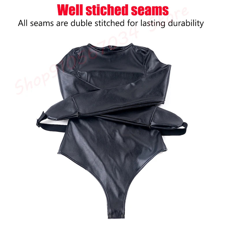 BDSM Leather Arm Binder Restraint Bodysuit Sexy Lingerie Fetish Bondage Straitjacket Slave Cosplay Binding Belts Couple Sex Toys