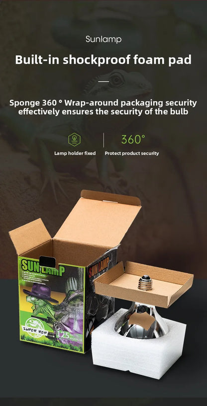 SuperRep Full Spectrum Reptile Sun Lamp - UVA/UVB Heat & Light for Tortoises & Bearded Dragons - Calcium Synthesis Basking Bulb