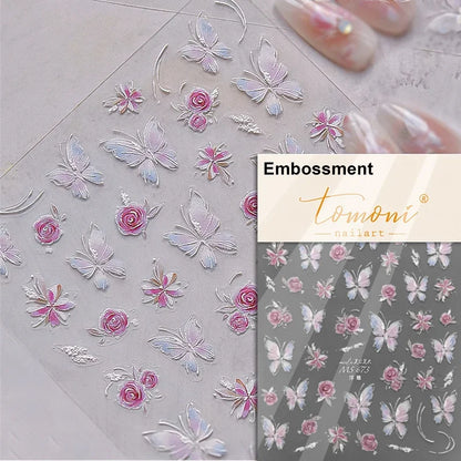 Jelly Butterfly 5D Nail Art Sticker Rhinestone Crystal Charming Shiny Insect Animals DIY Self Adhesive Decoration Manicure Decal
