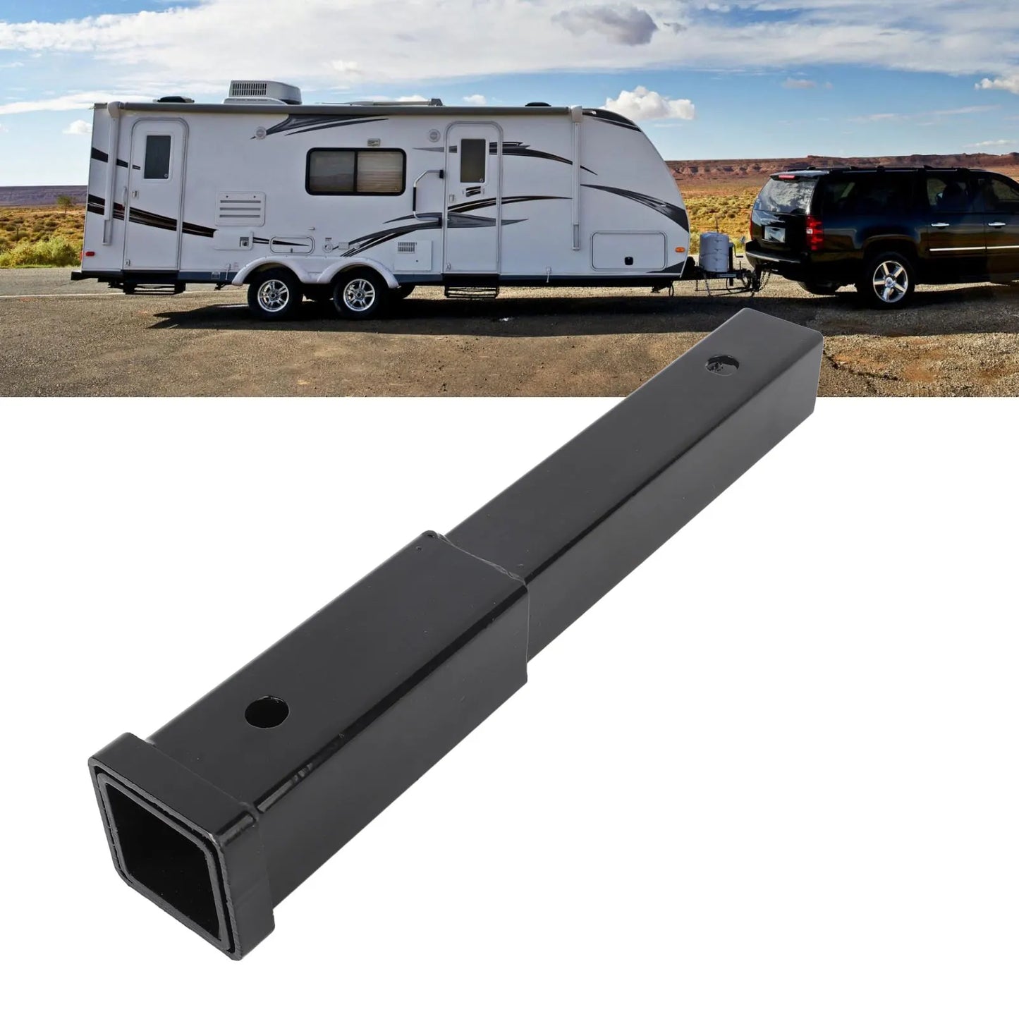 12 Inch Trailer Hitch Receiver Extender Black 5000 Lbs Towing Reliable Hitch Extension For 2 Inch Receiver Tube Tow Bar Shank
