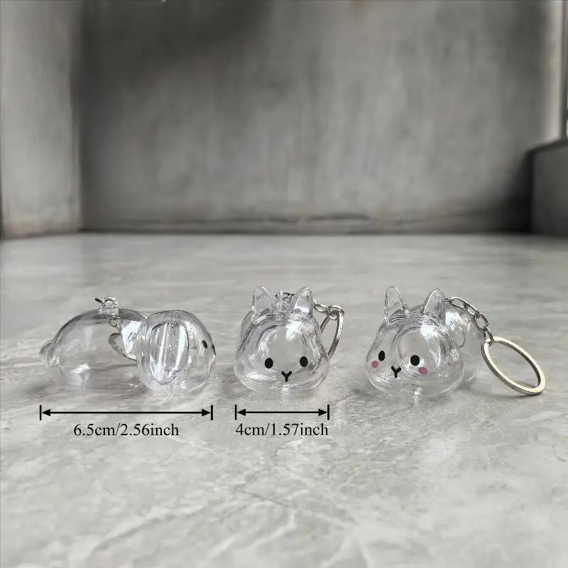 Cartoon Pet Hair Memorial Transparent Storage Box Keyring Cute Animal Rabbit Fur Organizer Keychain Bag Pendant Pet Souvenirs