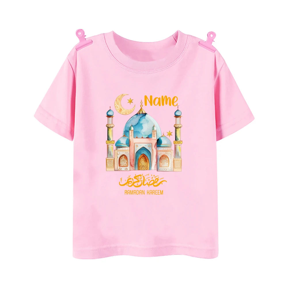 Personalized Eid Mubarak Printed Kids Shirts Custom Name Eid Ramadan Child T-shirt Tops Islamic Muslim Holiday Boys Girls Outfit