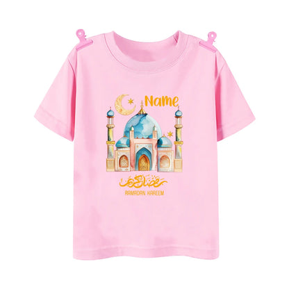 Personalized Eid Mubarak Printed Kids Shirts Custom Name Eid Ramadan Child T-shirt Tops Islamic Muslim Holiday Boys Girls Outfit