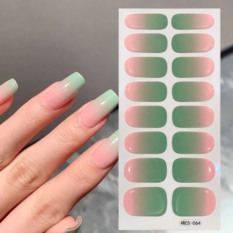 14/16Tips Full Cover Gradient Nail Stickers Multi Color Self Adhesive Slider No Need UV Lamp Cured Press ON Nail Decal