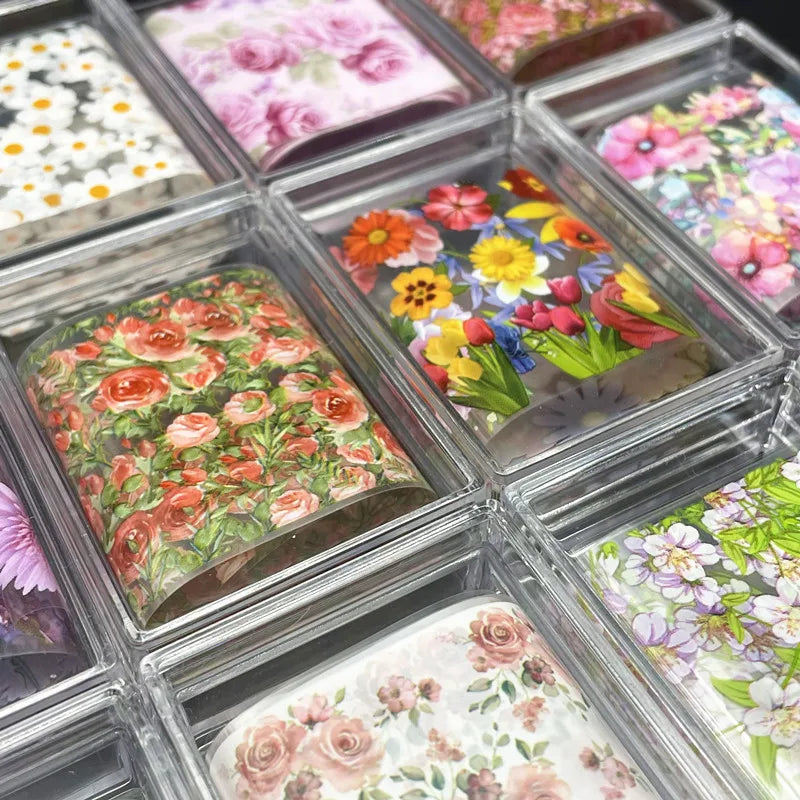 1Pc 100cm Flower Nail Foils for Transfer Paper Floral Stickers Rose Nails Wraps Tulip Nail Art Decorations