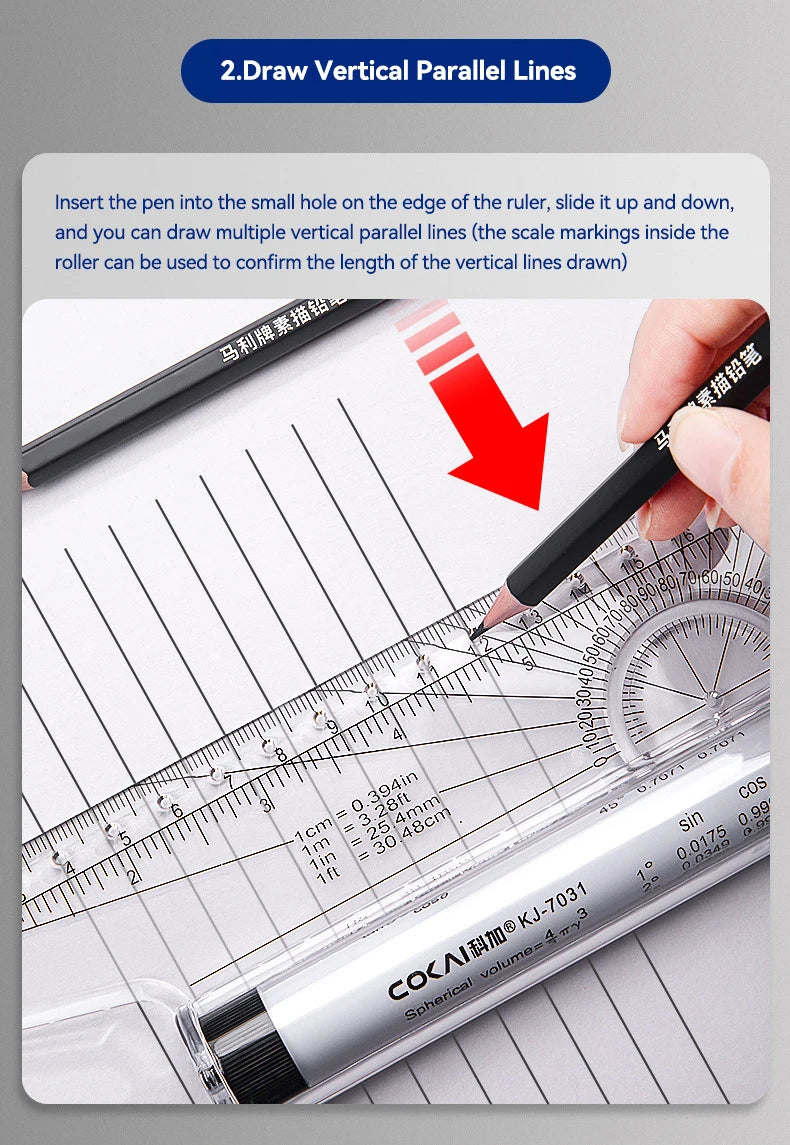Plastic Ruler Drawing Roller Ruler Parallel 30cm Multi-functional Drawing Design Used for Measurement Drafting Schools Offices