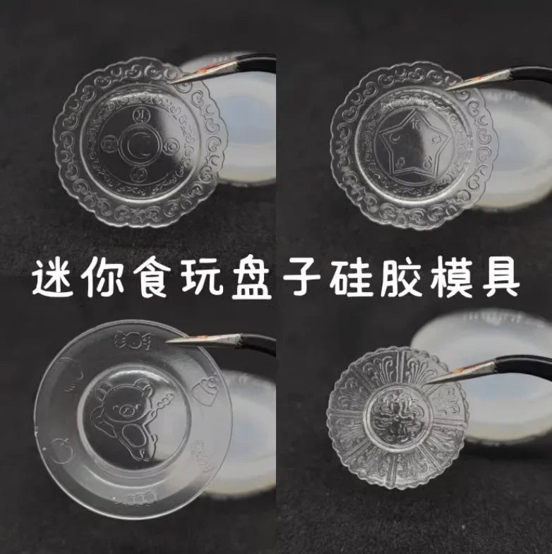 Miniature Food Play Mini Vintage Plate Fruit Plate Dinner Plate Doll House Mini Baking Baking Pan Organizer Jar Silicone Mold
