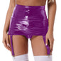 Women's Garter Straps Pencil Skirts Patent Leather Wet Look Garter Belt Short Mini Skirts with Buckle Clips Sexy Clubwear Party