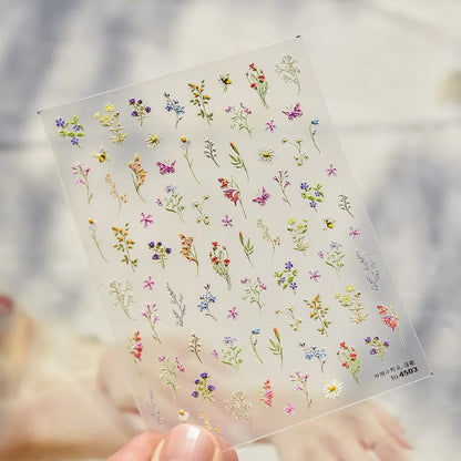White Flower Petal Cherry Blossom Peach Blossom Falling Petal Floral Gradient 5D Self Adhesive Nail Art Sticker Manicure Decals