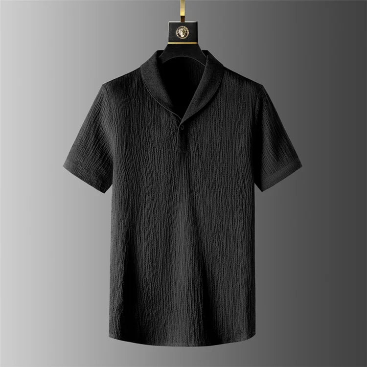 Summer Linen Set Men's Short Sleeve T-Shirt Tang Suit Style Casual Men's Wear Complete Set Lightweight Ice Silk Material