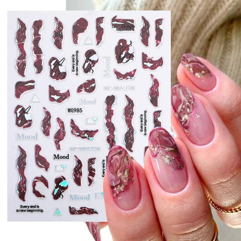 1PCS Marbled Nail Sticker 3D Abstract Lines Sticker Nail Art Supplies Nail Decals Y2K Laser Butterfly Ladies Nail Art Decoration