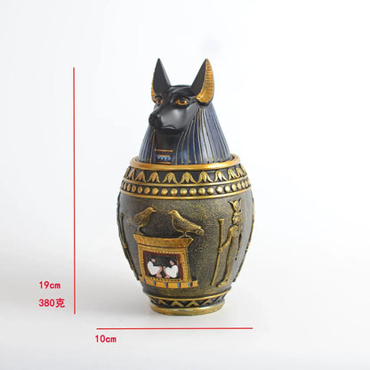 Egyptian Canopic Jar Pet Memorial Urn Anubis Decor Ceramic Ash Keeper Home Art Sculpture Handmade Funeral Keepsake