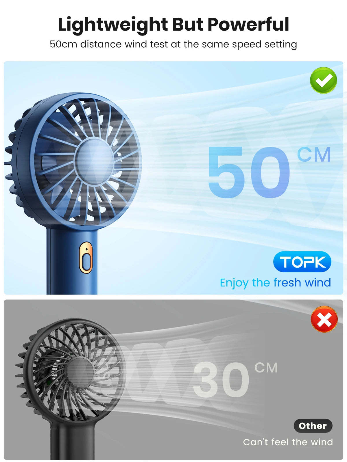 TOPK 1800mAh Rechargeable Mini Portable USB Fan [3-9 Working Hours] Personal Hand Fan table Cute Design Standing fans for room