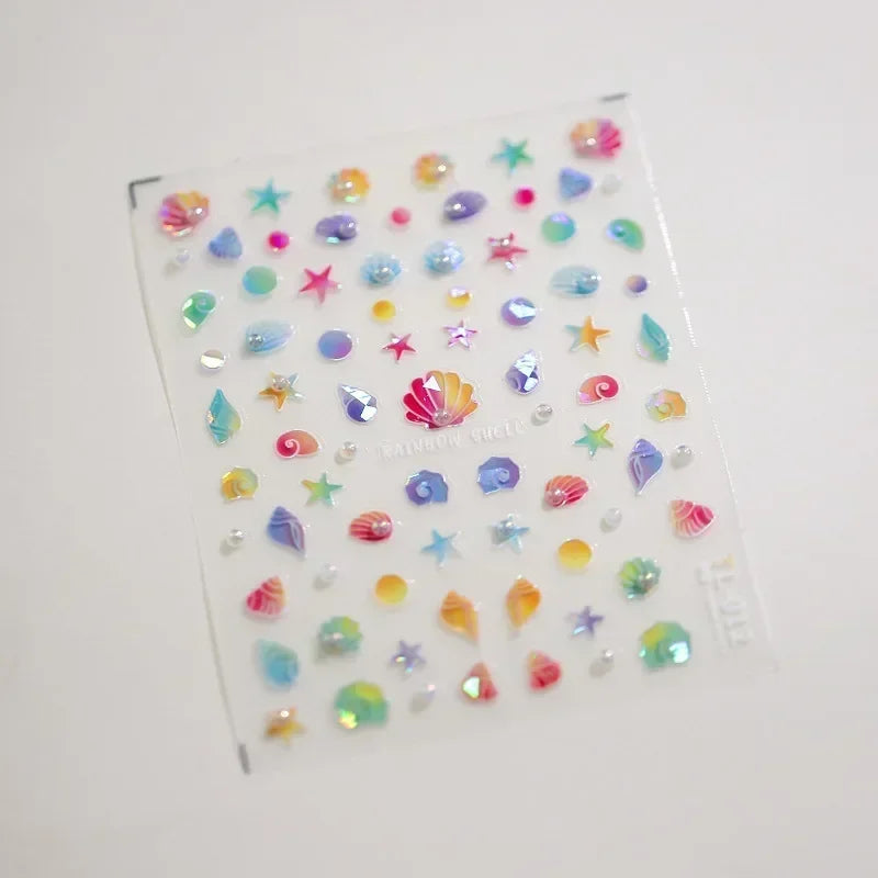 Colorful Bagful Jellyfish Bubbles Swimming Rings Rainbow Stars Ocean Starfish Self Adhesive 5D Nail Art Sticker Manicure Decal