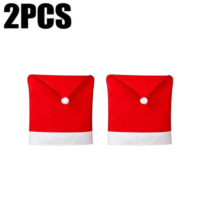Santa Hat Chair Cover Red Non-woven Chair Back Cover Xmas Table Decoration Dining Chair Protector Christmas Party Supplies