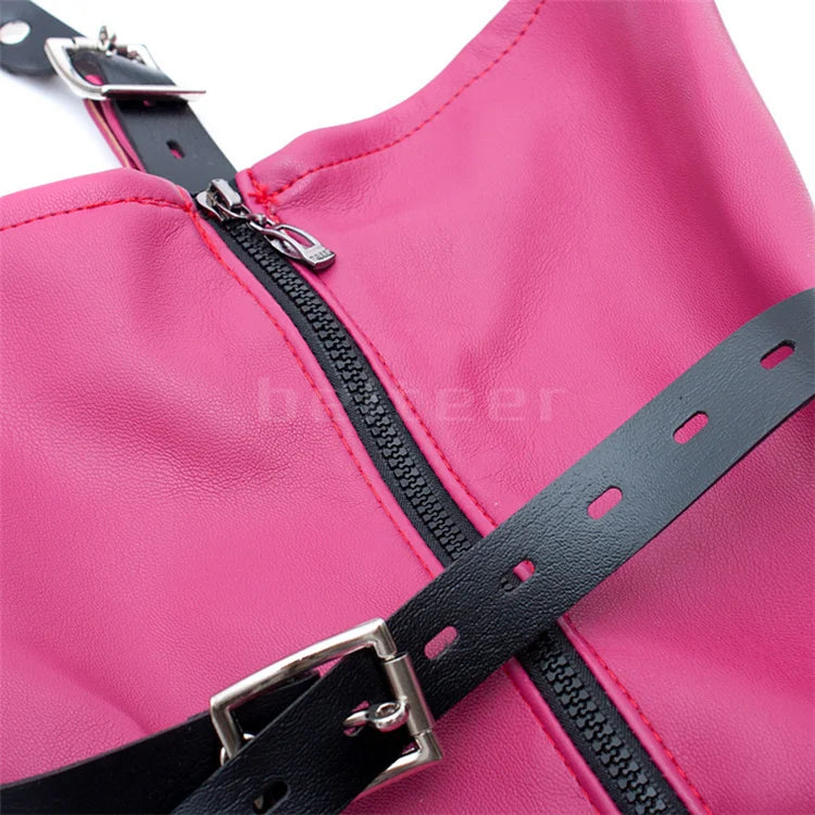 Leather Tight Single Glove Straight Arm Binder Over Shoulder Straps BDSM Bondage Arm Cuffs Zipper Body Harness Adult Roleplay