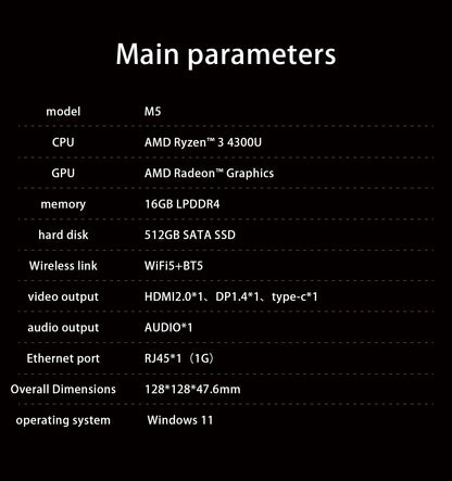 Mini PC SOYO M5 Mini AMD Ryzen 3 4300U LPDDR4 16GB RAM 512GB ROM Wifi 5 BT5.0 Windows 11 Pro Desktop Computer